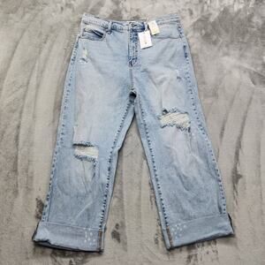 NEW Jessica Simpson Jeans Women 10 Blue Zinnia Wide Leg Boyfriend Cuffed Stretch